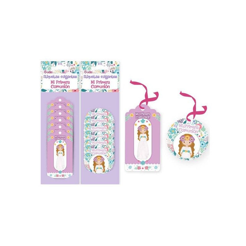 LOTE 6 ETIQUETAS COLGANTES FLORES COMUNIÓN NIÑA