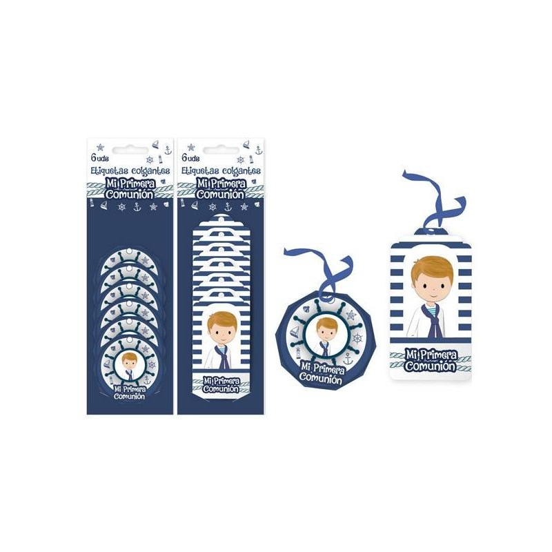 LOTE 6 ETIQUETAS COLGANTES MARINERO COMUNIÓN NIÑO