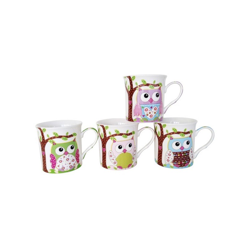 SET 12 TAZAS BUHOS PRESENTADAS EN BOLSA DE REGALO