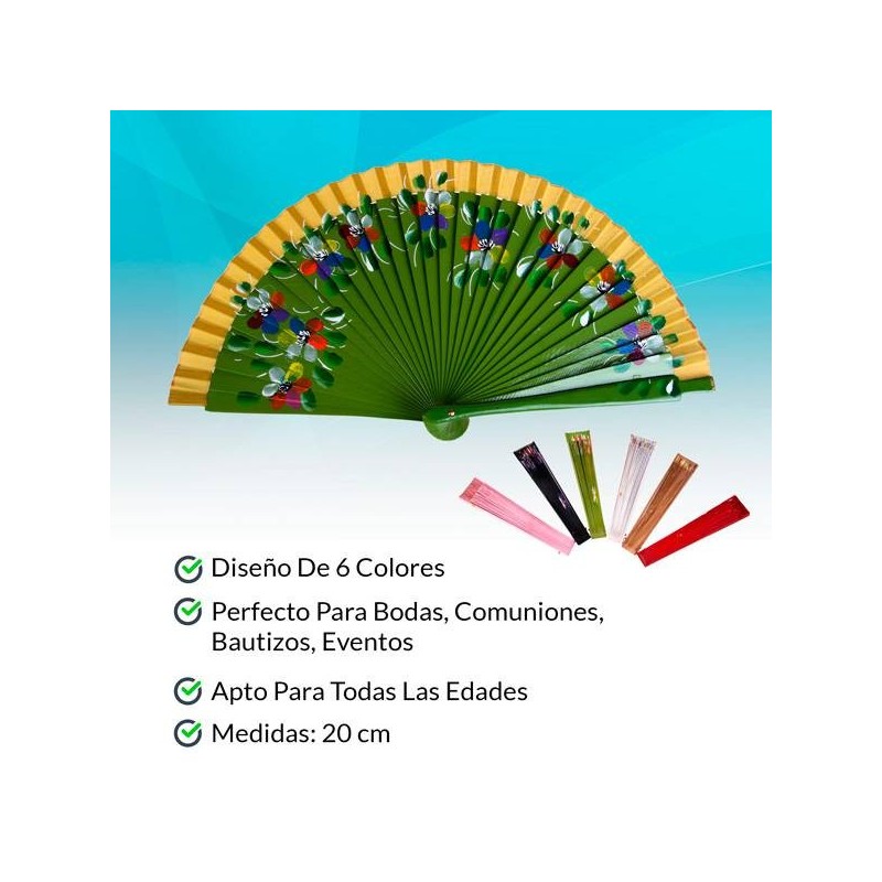ABANICO DE MADERA "FLOWER" 19 CM