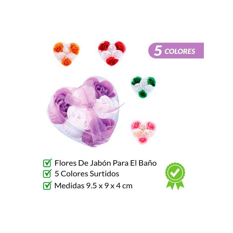 6 FLORES DE JABON PRESENTADAS EN ESTUCHE CORAZON