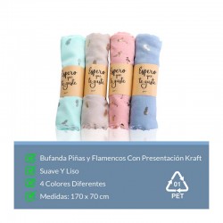 PAÑUELO PIÑAS Y FLAMENCOS CON PRESENTACIÓN KRAFT