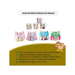 SET 12 TAZAS BUHOS PRESENTADAS EN BOLSA DE REGALO