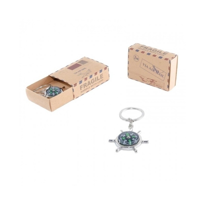 LLAVERO BRÚJULA EN CAJA POSTAL