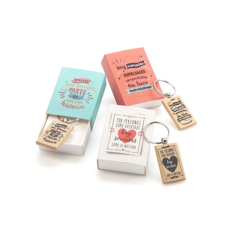 LLAVERO MADERA FRASES EN CAJA REGALO A JUEGO