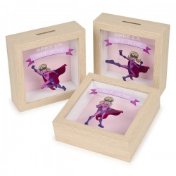 HUCHA MADERA HÉROE NIÑA