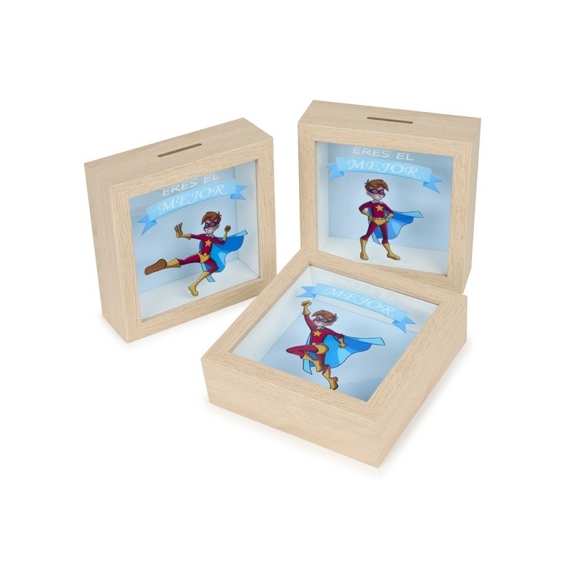 HUCHA MADERA HÉROE NIÑO