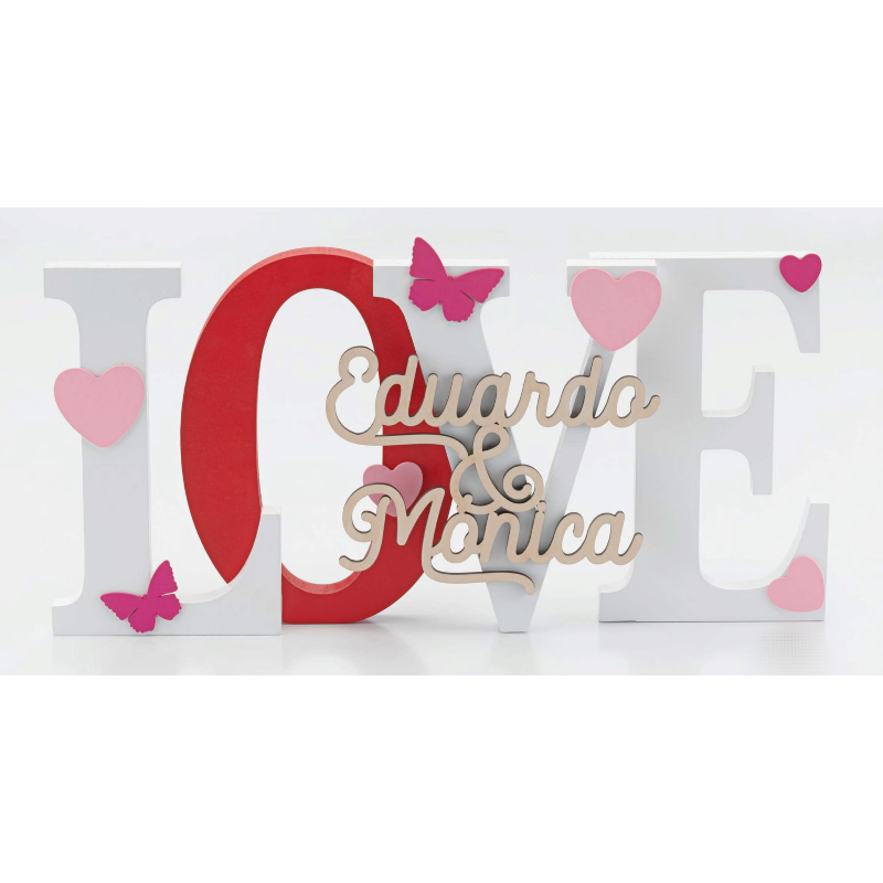 DECORACIÓN "LOVE" MADERA MARIPOSAS Y CORAZONES PERSONALIZADA