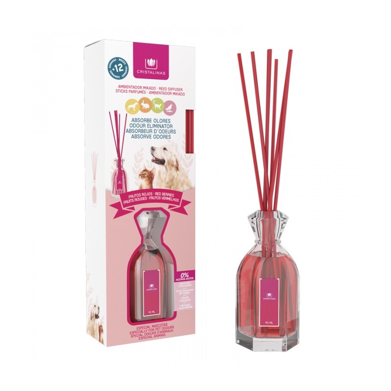 MIKADO CRISTALINAS ABSORBE OLORES MASCOTAS FRUTOS ROJOS 90ML.