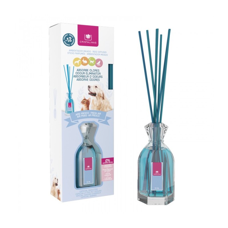 MIKADO CRISTALINAS ABSORBE OLORES MASCOTAS AIRE FRESCO 90ML.