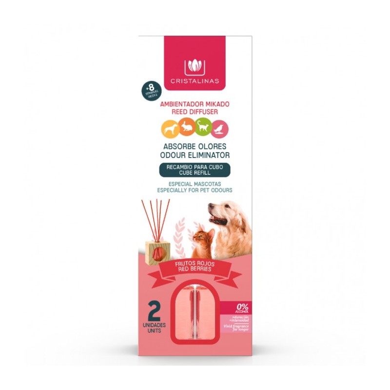 RECAMBIO MIKADO CRISTALINAS ABSORBE OLORES MASCOTAS 2X30ML. FRUTOS ROJOS