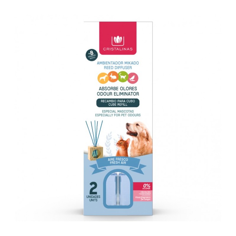 RECAMBIO MIKADO CRISTALINAS ABSORBE OLORES MASCOTAS 2X30ML. AIRE FRESCO