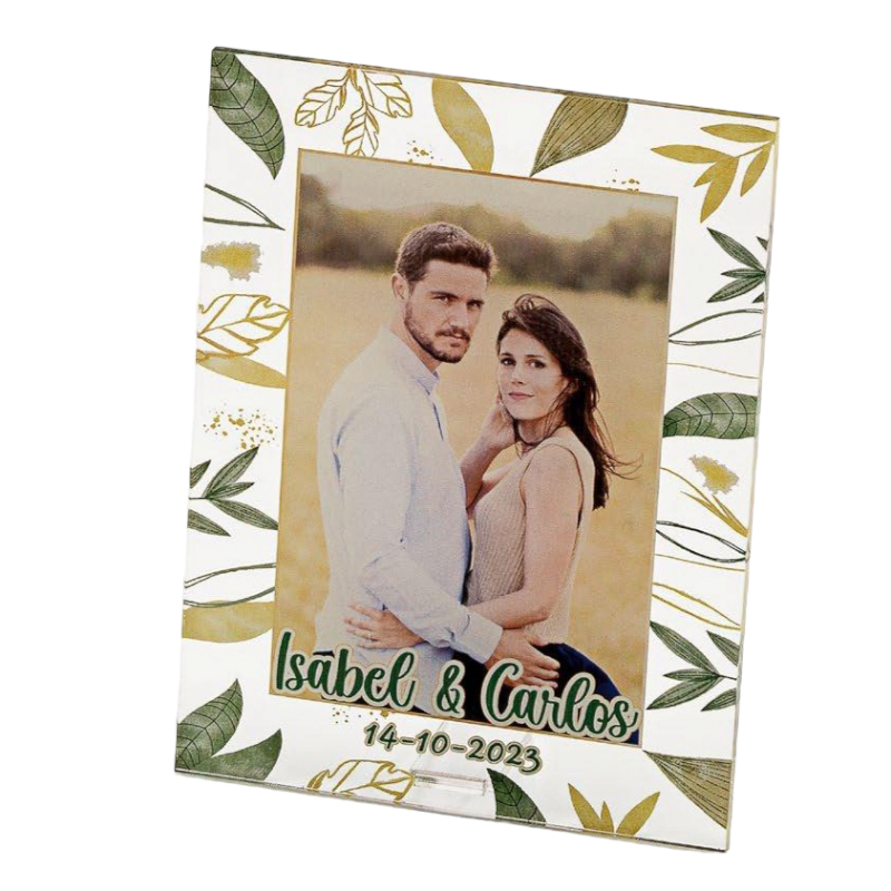 PORTAFOTOS METACRILATO HOJAS PERSONALIZADO CON FOTO