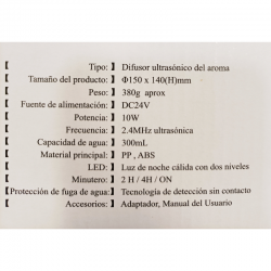 BRUMIZADOR DIFUSOR DE AROMAS ELÉCTRICO 300ML.