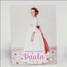 PORTAFOTOS MADERA PERSONALIZADO CON FOTO IMPRESA COMUNIÓN LETRAS ROSAS