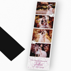 IMÁN TIRA FOTOMATÓN PERSONALIZADO 4 FOTOS MOTIVOS COMUNIÓN LETRAS ROSAS