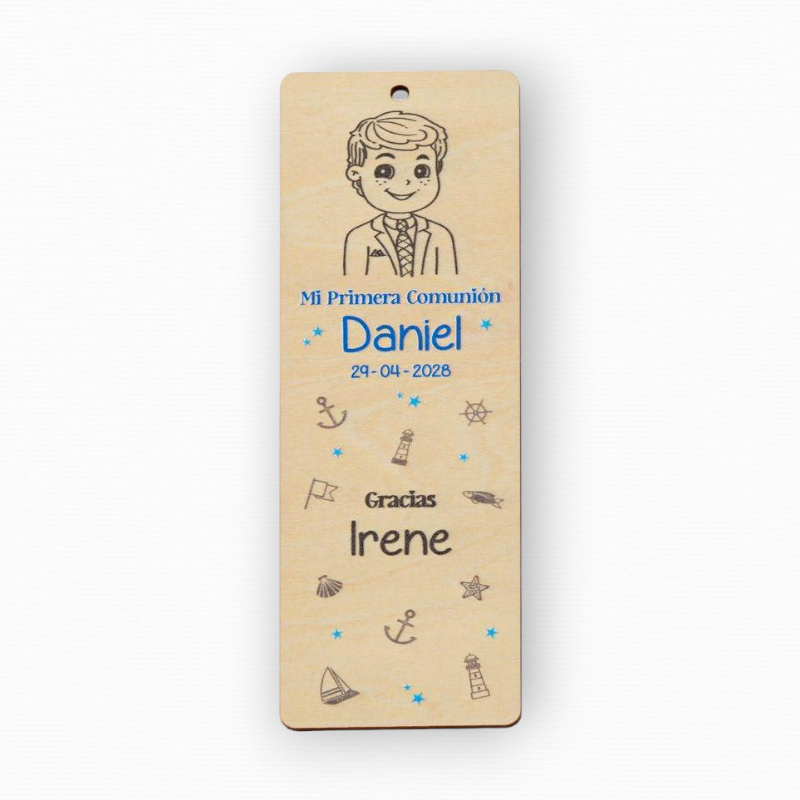 MARCAPÁGINAS MADERA PERSONALIZADO COMUNIÓN NIÑO MÁS INVITADA/O