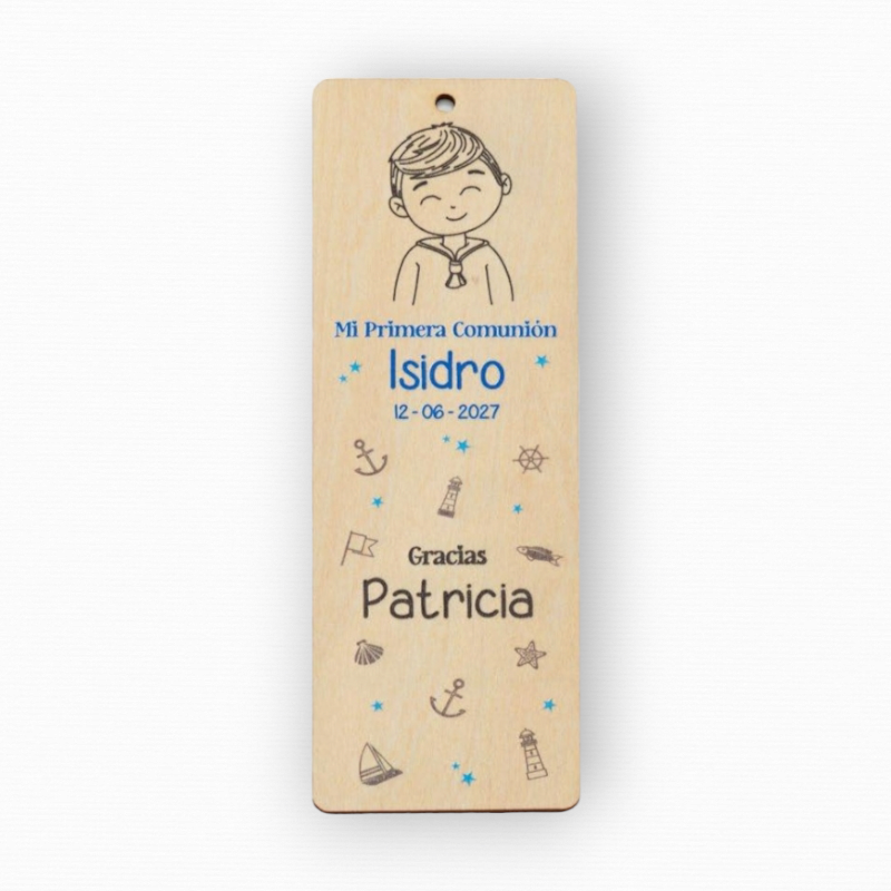 MARCAPÁGINAS MADERA PERSONALIZADO COMUNIÓN NIÑO MÁS INVITADO/A