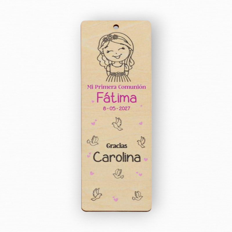 MARCAPÁGINAS MADERA PERSONALIZADO COMUNIÓN NIÑA MÁS INVITADA/O