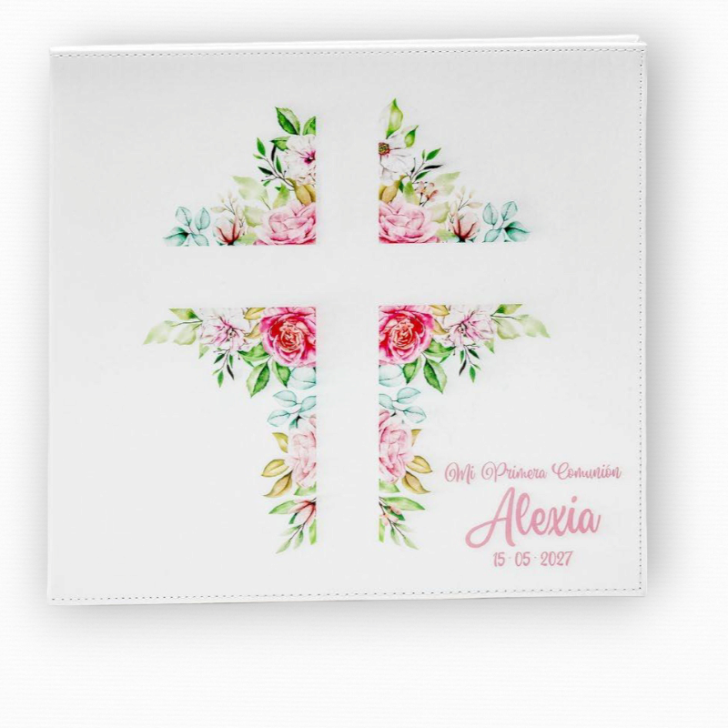 LIBRO DE FIRMAS COMUNIÓN FLORES PERSONALIZADO NOMBRE Y FECHA