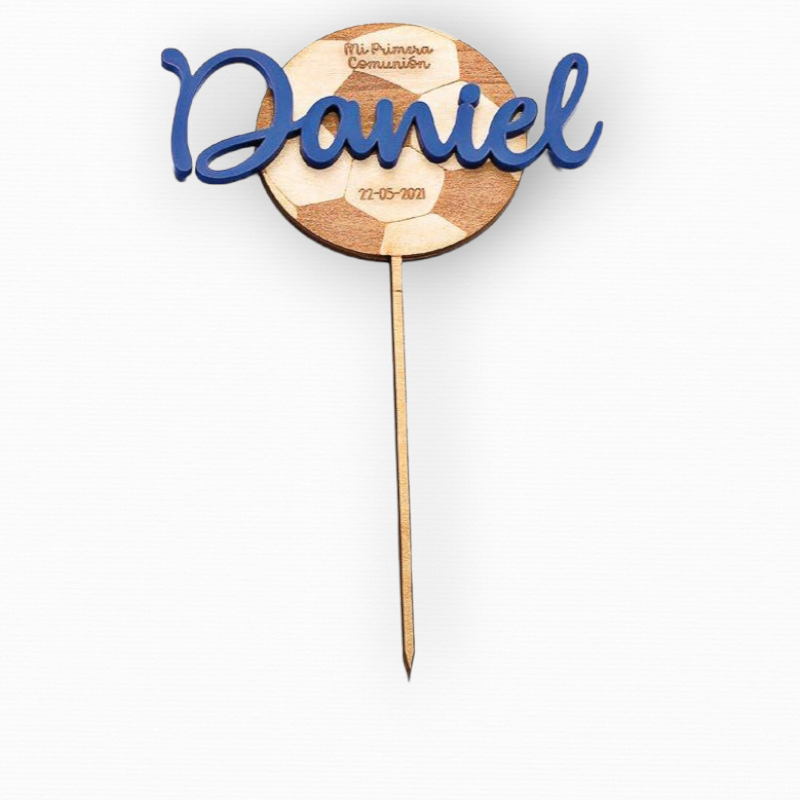 NOMBRE METACRILATO AZUL BALÓN MADERA PERSONALIZADO FECHA PARA LA TARTA