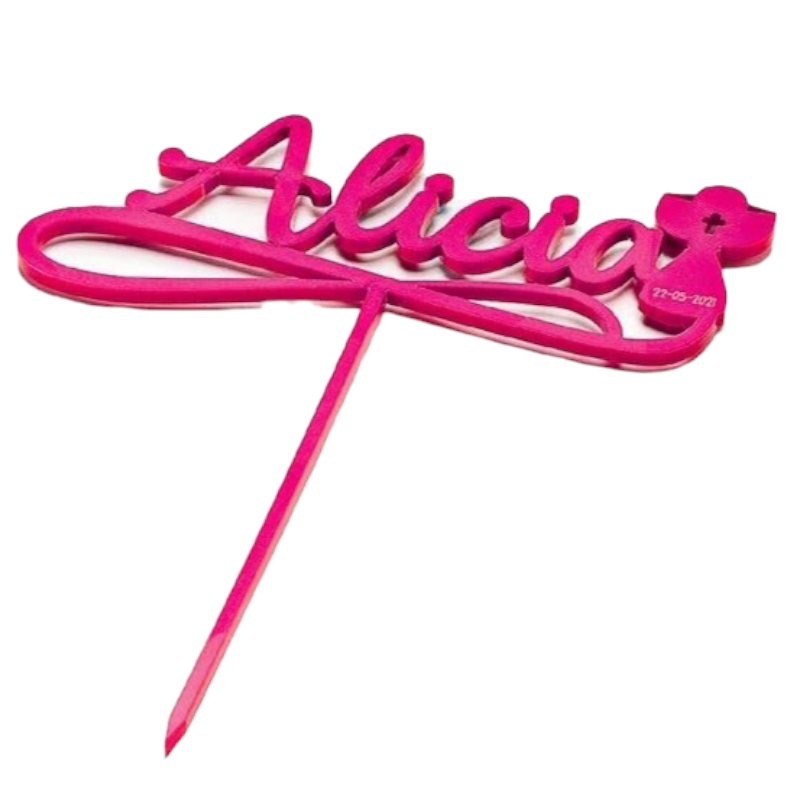NOMBRE METACRILATO FUCSIA CÁLIZ PERSONALIZADO CON FECHA PARA TARTA