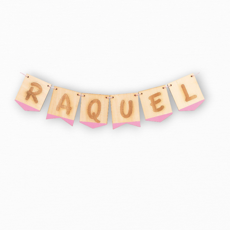 LETRA MADERA PARA GUIRNALDA NOMBRE PERSONALIZADO PINTADA ROSA