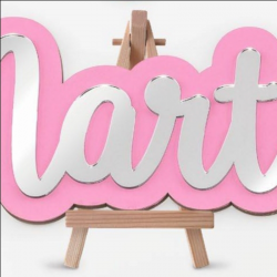 NOMBRE PERSONALIZADO MADERA AZUL Y ESPEJO CON SOPORTE