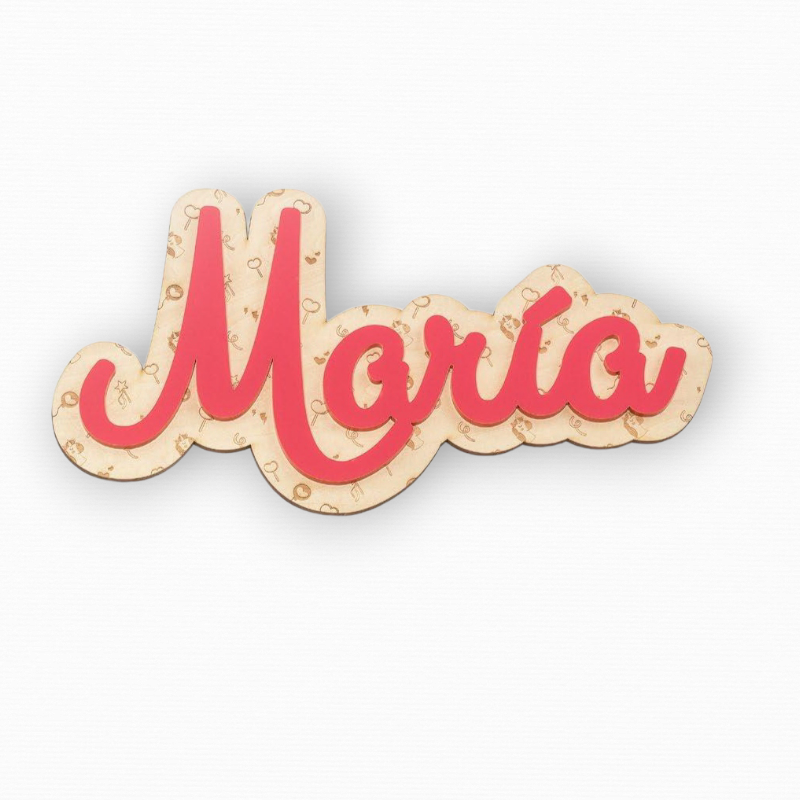 NOMBRE DECORACIÓN PARED MADERA Y METACRILATO FUCSIA PERSONALIZADO