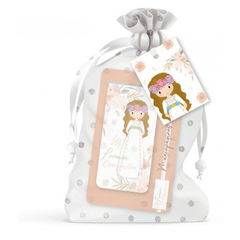 MARCAPÁGINAS IMANTADO EN BOLSITA DE SEDA COMUNIÓN