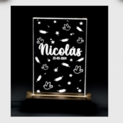 LÁMPARA LED UNICORNIOS PERSONALIZADA METACRILATO BASE MADERA USB