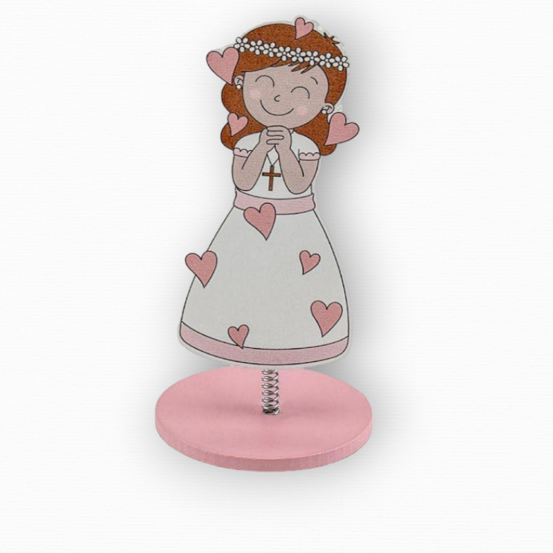 PINZA PARA TARJETAS NIÑA COMUNIÓN CORAZONES MADERA