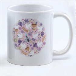 TAZA COMUNIÓN ROSA PERSONALIZADA INICIAL CON CAJA DE REGALO