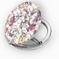 ESPEJO DOBLE PIEL ESCRITOS Y FLORES EN BOLSA DE ORGANZA Y LAZO