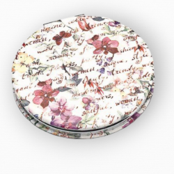 ESPEJO DOBLE PIEL ESCRITOS Y FLORES EN BOLSA DE ORGANZA Y LAZO