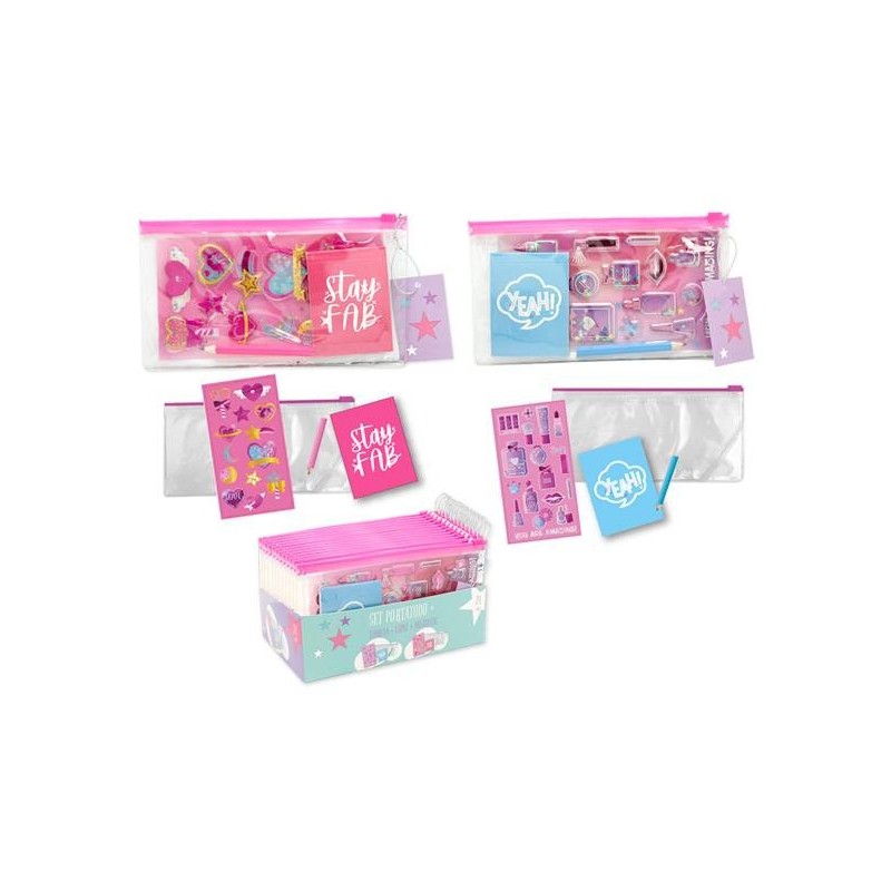SET ESCOLAR PORTATODO + LIBRETA + LAPIZ +PEGATINAS