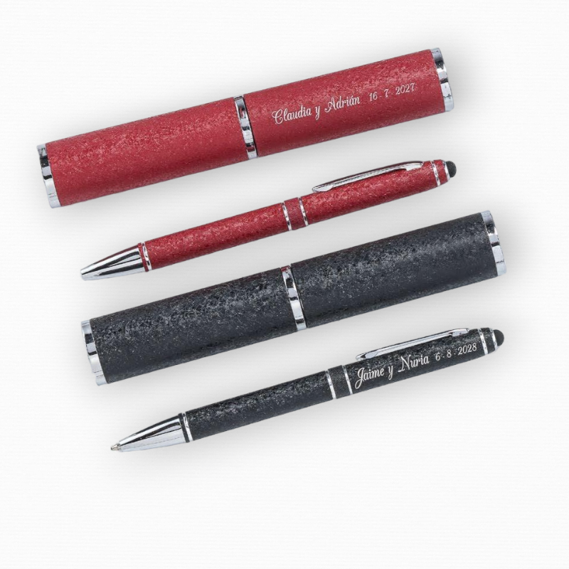 BOLÍGRAFO ALUMINIO PUNTERO TÁCTIL PINTURA JASPEADA EN ESTUCHE