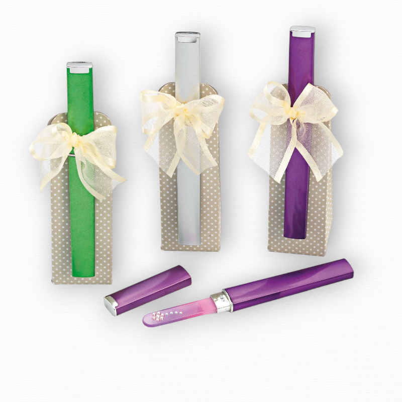 LIMA DE UÑAS CRISTAL COLORES CON CAJA TRES CARAMELOS CHOCOLATE