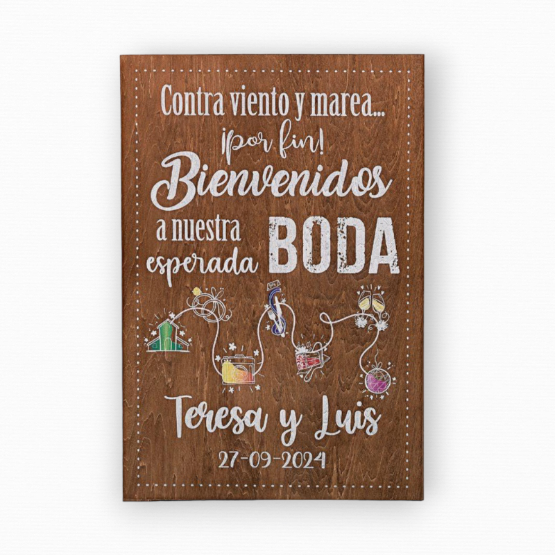 CARTEL MADERA DECORACIÓN BODA BIENVENIDA PERSONALIZADO