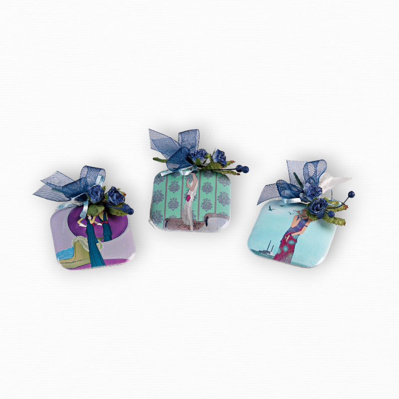 ESPEJO DOBLE ALUMINIO CHICAS ART-DECÓ CON BOLSA RAMILLETE Y LAZO