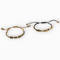 PULSERA CORDÓN PIEDRAS METAL CON BOLSA Y FLOR