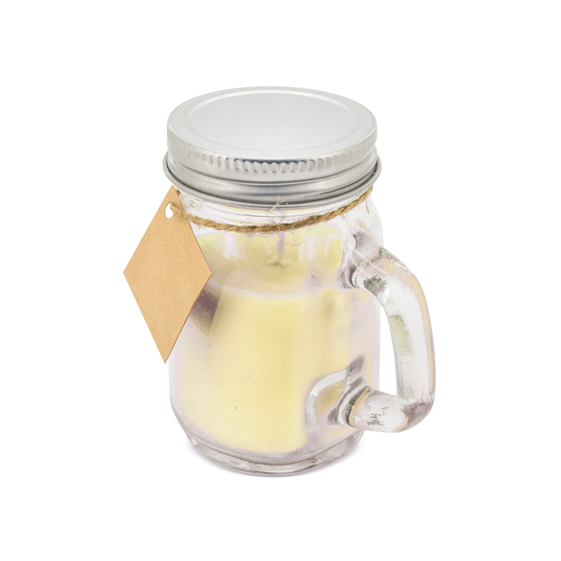 VELA AROMÁTICA AMARILLA EN JARRITA CON TAPA DE METAL
