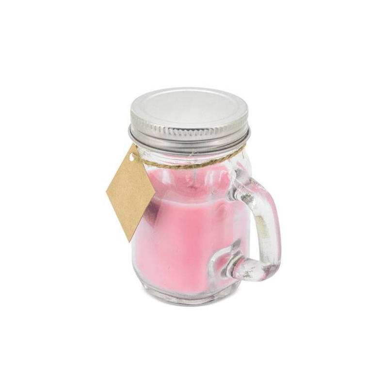 VELA AROMÁTICA ROSA EN JARRITA CON TAPA DE METAL