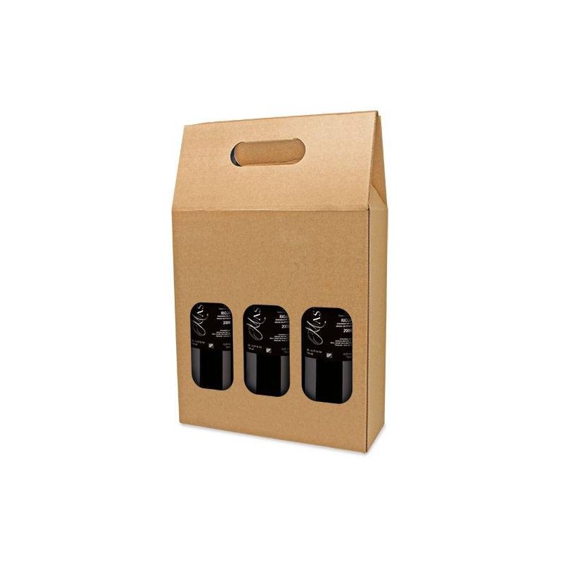 CAJA DE REGALO CARTÓN VENTANA 3 BOTELLAS