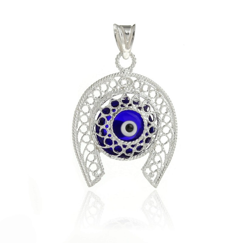 COLGANTE HERRADURA DE PLATA CON OJO TURCO