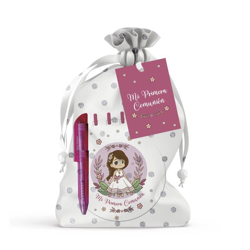 LIBRETA + BOLI MI PRIMERA COMUNIÓN EN BOLSITA ROSA