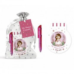 LIBRETA + BOLI MI PRIMERA COMUNIÓN EN BOLSITA ROSA