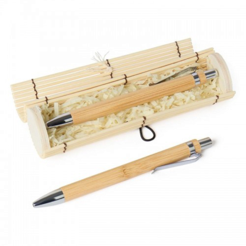 BOLÍGRAFO DE MADERA EN CAJA DE BAMBÚ