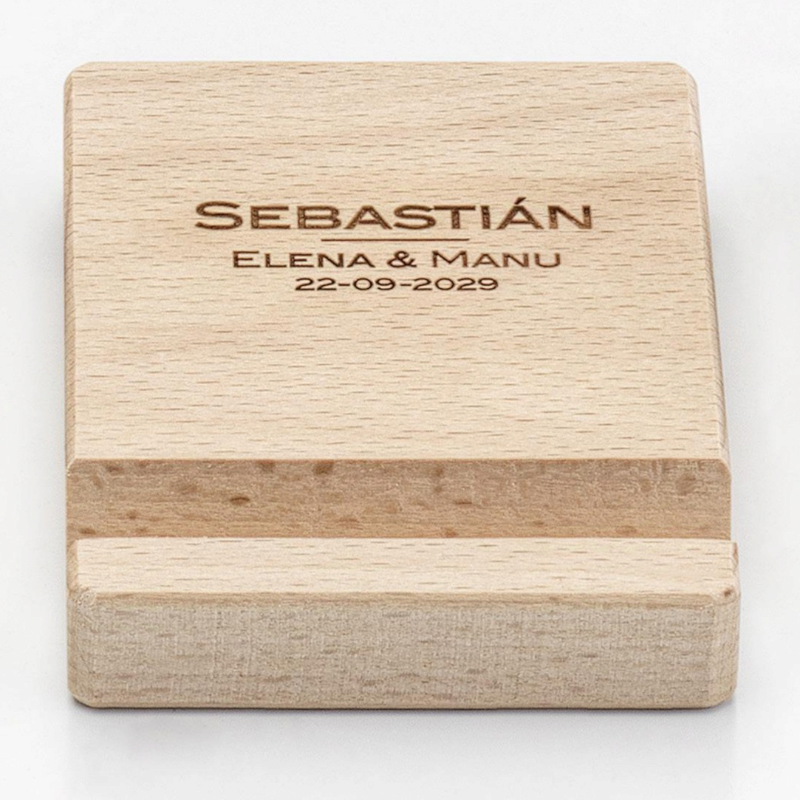 SOPORTE MÓVIL MADERA DOBLE PERSONALIZADO NOMBRES NOVIOS+ INVITADO