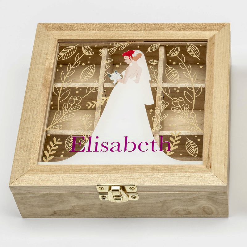 JOYERO MADERA HOJAS PERSONALIZADO NOMBRE NOVIA